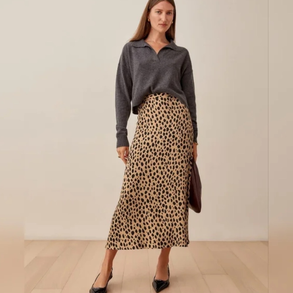 Reformation Tan and Black Bea Midi Skirt